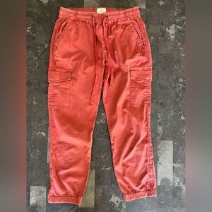 Sanctuary Red Cargo Pants with Relaxed Fit and Elastic Waistband